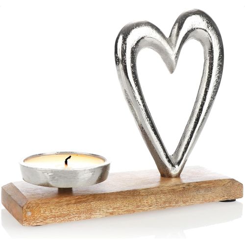 Kalanka-Com-Four® Bougeoir Avec Figurine Décorative - Bougeoir Décoratif En Aluminium Nickelé Avec Base En Bois De Manguier - Photophore Pour Bougies De Toutes Sortes (Thème 2)