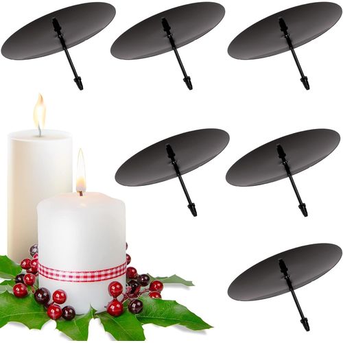 KALANKA-Bougeoirs Noir Lot de 6, Bougeoirs Noël de l'avent 8cm, Chandelier Bougie Photophore Support Bougie Bougeoir en Métal pour Décorer des Couronnes, Décoration Table Noel Cérémonie Anniversaire