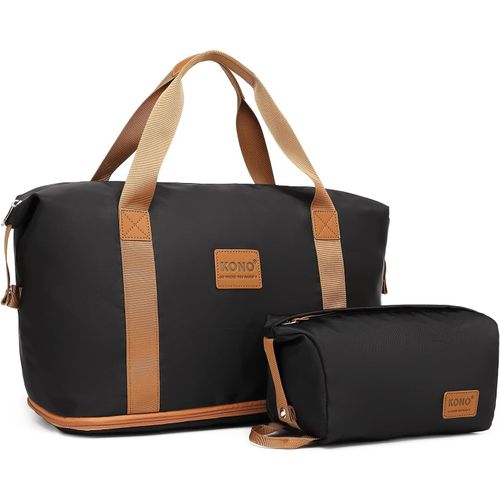 KALANKA-Sac de Voyage Cabine EasyJet ¿ Sac Week-End Pliable & Imperméable 42×40×22, Compartiment Chaussures, Idéal Sport, Maman & Avion (Noir Marron)