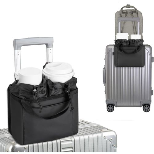 KALANKA-Porte-Gobelet De Voyage Multifonction pour Valise, Porte - Boisson Pliant Mains Libres Portable, Personnel De Cabine, Accessoires De Bagage Universels pour Les Voyageurs d'affaires (Noir)