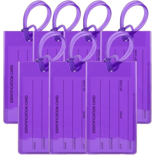 KALANKA-Lot de 7 Étiquettes de Bagages | Étiquettes pour Valises, Sacs à Dos, Sacs de Voyage, Sacs de Sport, Bagages Cabine et Plus | Flexibles & Couleurs Vives | Étiquettes de Voyage Violettes