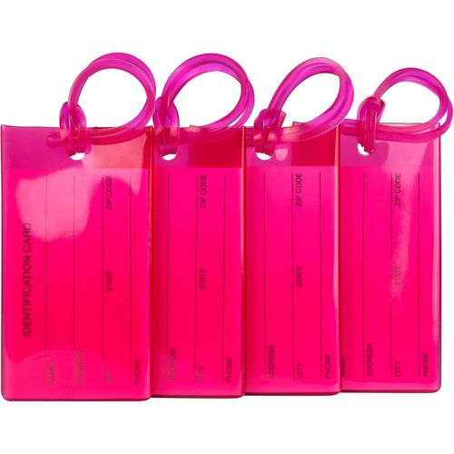 KALANKA-Lot de 4 Étiquettes de Bagages | Étiquettes pour Valises, Sacs à Dos, Sacs de Voyage, Sacs de Sport, Bagages Cabine et Plus | Flexibles & Couleurs Vives | Étiquettes de Voyage Rose Fuchsia