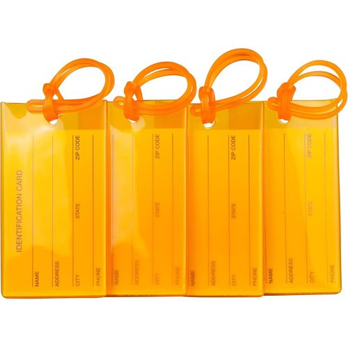 KALANKA-Lot de 4 Étiquettes de Bagages | Étiquettes pour Valises, Sacs à Dos, Sacs de Voyage, Sacs de Sport, Bagages Cabine et Plus | Flexibles & Couleurs Vives | Étiquettes de Voyage Orange