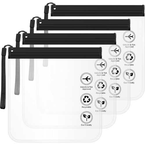 KALANKA-Lot de 4 Sacs de Trousse de Toilette Transparents Noirs 20x20cm avec Poignées - Trousse Toilette de Voyage Étanche pour Valise Cabine - Organisation Cosmétiques et Accessoires Homme Femme