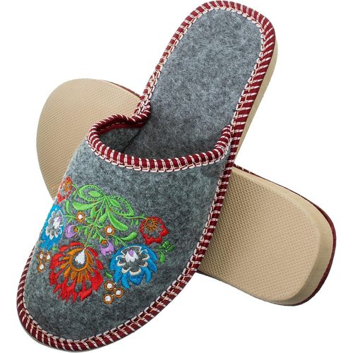 Kalanka-Pantoufles Femme Chausson Chaud - Chausson Feutre Femme Mules Feutre Avec Semelle Antiderapante F03