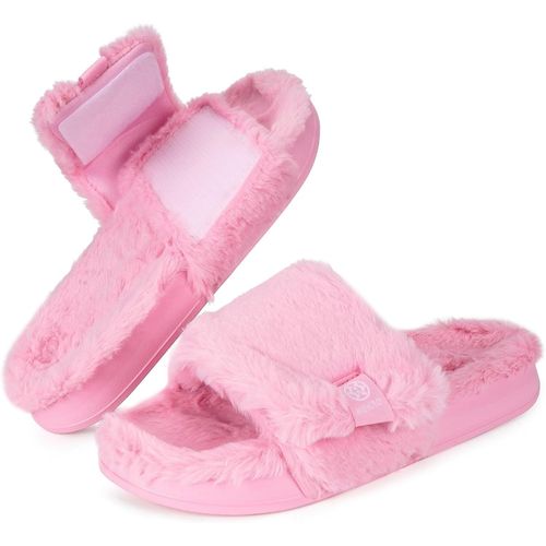 Kalanka-Chaussons Femme Pantoufles Chaussures Réglables Scratch Diabéthique Chaussons Peluche Chaud Claquette Hiver