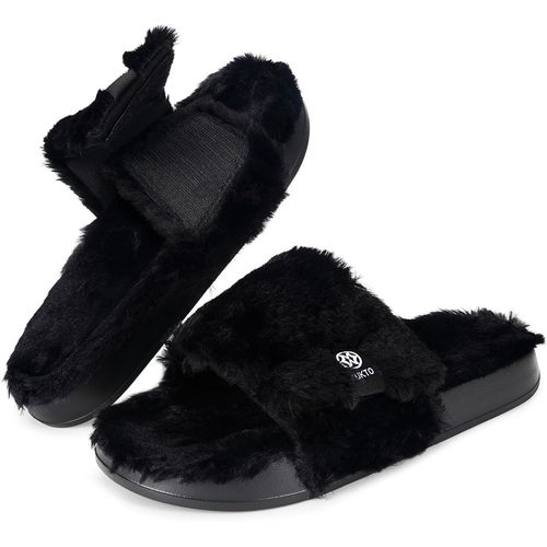 Kalanka-Chaussons Femme Pantoufles Chaussures Réglables Scratch Diabéthique Chaussons Peluche Chaud Claquette Hiver