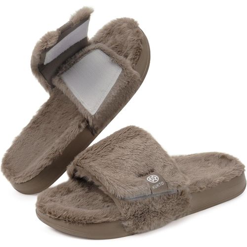 Kalanka-Chaussons Femme Pantoufles Chaussures Réglables Scratch Diabéthique Chaussons Peluche Chaud Claquette Hiver