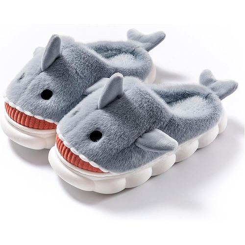 KALANKA-Chaussons de Requin Peluche,3D Animaux Pantoufles de Requin Chaude,Silencieux épais Doux Antidérapant Mémoire Mousse Intérieur/Extérieur,Hiver Chaussons Drôles pour Femmes Hommes