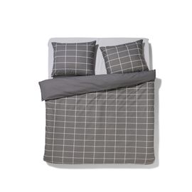 Hema Housse De Couette Polycoton 240x220 Carreaux Gris (Gris Foncé)