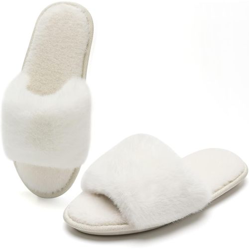 Kalanka-Chaussons D'hiver Femme Chaussons En Fausse Fourrure Confort Doux Bout Ouvert House Chaussures Laine-Peluche Mignon Slippers