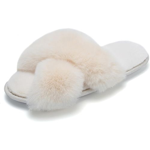 Kalanka-Chaussons D'hiver Femme Chaussons En Fausse Fourrure Confort Doux Bout Ouvert House Chaussures Laine-Peluche Mignon Slippers
