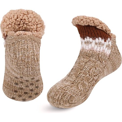 Kalanka-Chausson Chaussette Homme Chaussette Pantoufle Chaussettes Chaudes Antidérapantes Hiver Chaussettes Thermiques Polaire,Chaussettes Tricotées Hommes Avec Des Pantoufles