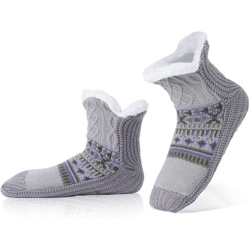 Kalanka-Chausson Chaussette Homme Chaussette Pantoufle Chaussettes Chaudes Antidérapantes Hiver Chaussettes Thermiques Polaire,Chaussettes Tricotées Hommes Avec Des Pantoufles