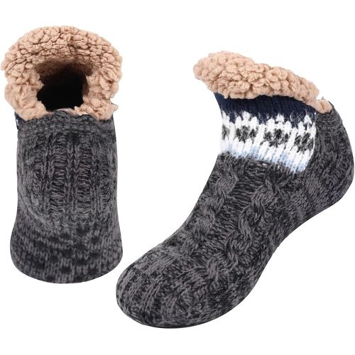 Kalanka-Chausson Chaussette Homme Chaussette Pantoufle Chaussettes Chaudes Antidérapantes Hiver Chaussettes Thermiques Polaire,Chaussettes Tricotées Hommes Avec Des Pantoufles