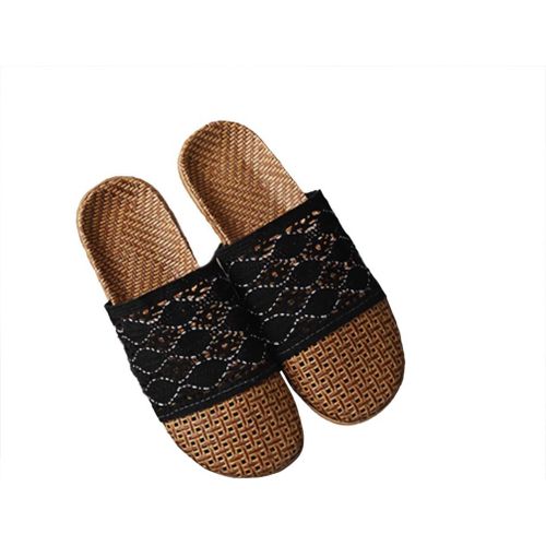 Kalanka-Femmes Chaussons En Dentelle Lin Pantoufles Antidérapantes Intérieur Extérieur Chaussons Légères Et Respirantes Sandales D'été Enveloppement Des Orteils Slippers Claquettes Piscine Plage