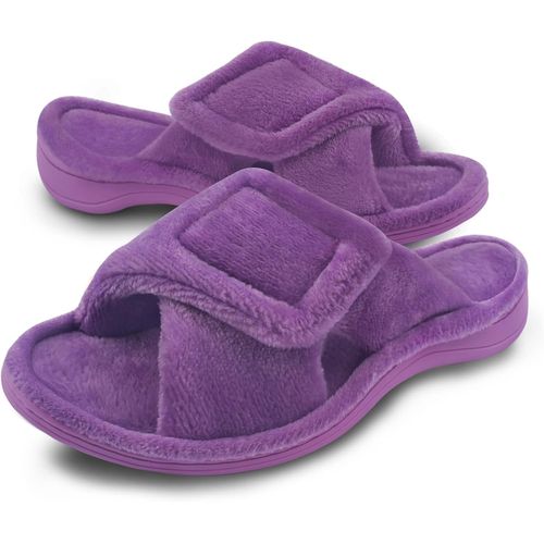 Kalanka-Chaussons Femme Mousse À Mémoire Avec Support De L'arche Ajustable Crochet Et Boucle Diabétique Large Bout Ouvert Pantoufles De Maison Extérieur Et Intérieur