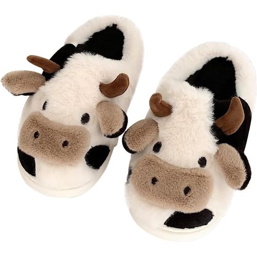 Kalanka-Chaussons Femme Homme Pantoufles De Vache Hiver Chaude Peluche Fourrure Confortable Cartoon Animaux Chaussures Doublure Antidérapantes Intérieur/Extérieur