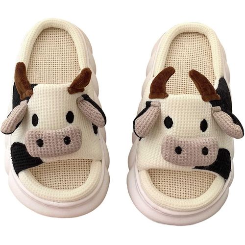 Kalanka-Chaussons Femme Homme Pantoufles De Vache Hiver Chaude Peluche Fourrure Confortable Cartoon Animaux Chaussures Doublure Antidérapantes Intérieur/Extérieur