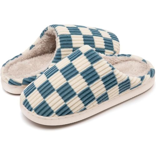 Kalanka-Chaussons Femmes Hommes Hiver,Pantoufles Femmes Carreaux En Mousse Floue Glissent Sur Des Chaussons Moelleuses De Chambre À Coucher Anti-Skid Intérieur Extérieur