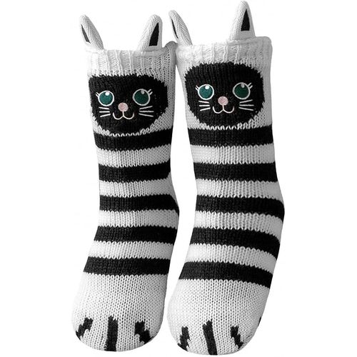 Kalanka-Femme Chaussons Chaussettes Hiver Maison Épaisse Chaussettes De Pantoufle Avec Semelle Antidérapantes Doublée Fourrure Sherpa Motif Animal Fantaisie Cadeau Pour Noël 1 Paire Taille 35-41