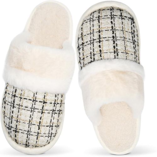 Kalanka-Pantoufles Confortables Pour Femmes, Chaussures D'intérieur Et D'extérieur Pelucheuses Avec Semelle Antidérapante En Mousse À Mémoire De Forme, Cadeaux Pour Femmes, Maman, Petite Amie, Dames