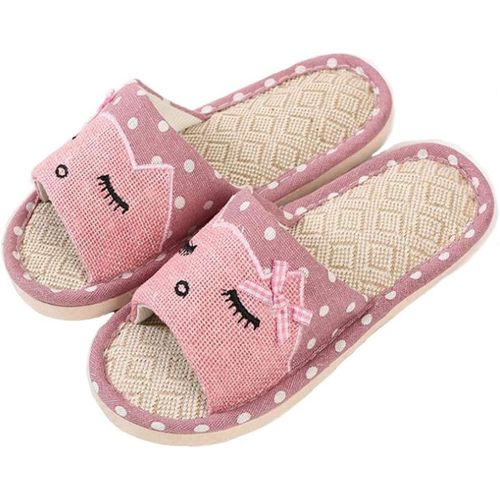 Kalanka-Couple De Lin Pantoufles Maison Enfant Le Style Japonais Amusant Pantoufles De Dessin Animé Respirant Antidérapant Fond Lumière Cadeau Avec Amour