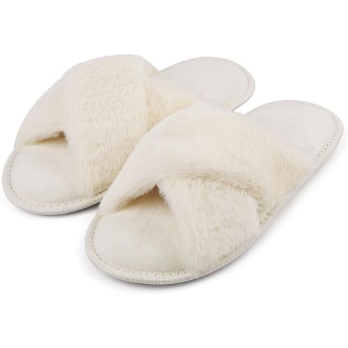 Kalanka-Chaussons Femme Pantoufles En Mousse À Mémoire De Forme Antidérapantes Et Confortables Chaussons Femme Hiver Pelucheuses Bout Ouvert Slippers Pour Intérieur/Extérieur