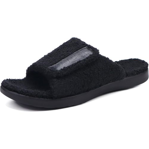 Kalanka-Pantoufles Homme, Sandales Réglables À, Pantoufles En Mousse Mémoire Confortable Et Chaude Avec Fourrure Synthétique Et Semelle De Yoga, Taille 40-49