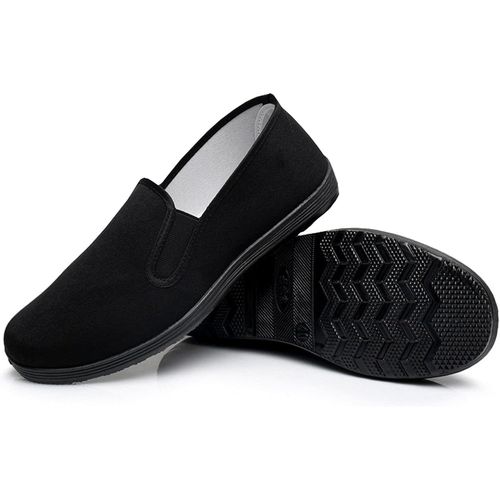 Kalanka-Chinois Kung Fu Pantoufles Toile Arts Martiaux Tai Chi Chaussures Semelle En Caoutchouc Unisexe Tout Noir