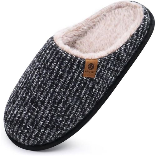 Kalanka-Chaussons Homme Pantoufles À Hiver Chaussures Chaudes Pour La Maison En Mousse À Mémoire De Forme, Laine En Peluche Doublée Avec Semelle En Caoutchouc Antidérapante Taille 40-49 Eu