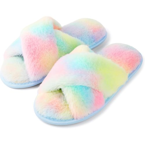 Kalanka-Chaussons Femme Pantoufles En Mousse À Mémoire De Forme Antidérapantes Et Confortables Chaussons Femme Hiver Pelucheuses Bout Ouvert Slippers Pour Intérieur/Extérieur