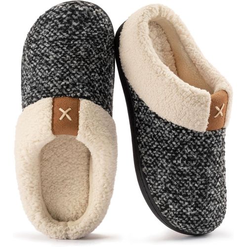 Kalanka-Maison Chaussons Femme Hiver Mémoire Mousse Peluche Confortable Pantoufles Femme Antidérapant Intérieur/Extérieur