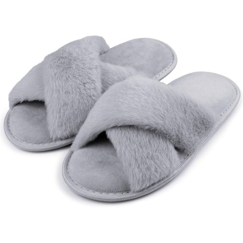 Kalanka-Chaussons Femme Pantoufles En Mousse À Mémoire De Forme Antidérapantes Et Confortables Chaussons Femme Hiver Pelucheuses Bout Ouvert Slippers Pour Intérieur/Extérieur