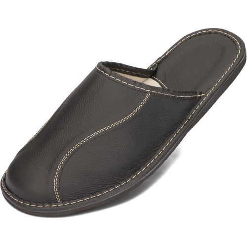 Kalanka-Pantoufles Hommes Chaussons Cuir Véritable Mules Maison Noir Marron 40-50 Eu