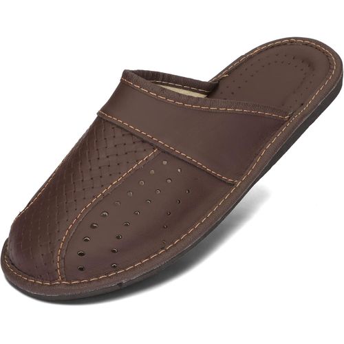 Kalanka-Pantoufles Hommes Chaussons Cuir Véritable Mules Maison Noir Marron 40-50 Eu