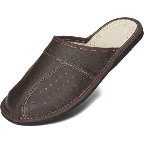 Kalanka-Pantoufles Hommes Chaussons Cuir Véritable Mules Maison Noir Marron 40-50 Eu
