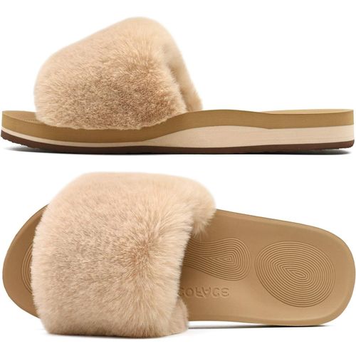 Kalanka-Chaussons Femme Fourrure Pantoufles Peluche Claquette Femme Pantoufles Maison Sandal Bout Ouvert -Orthopédique-Antidérapant-Lavable