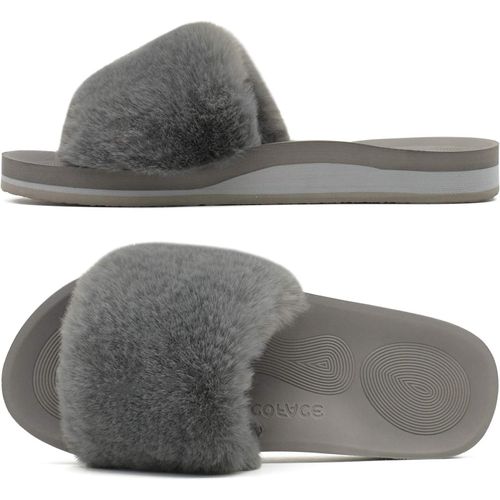 Kalanka-Chaussons Femme Fourrure Pantoufles Peluche Claquette Femme Pantoufles Maison Sandal Bout Ouvert -Orthopédique-Antidérapant-Lavable