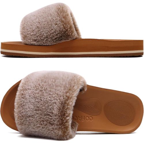 Kalanka-Chaussons Femme Fourrure Pantoufles Peluche Claquette Femme Pantoufles Maison Sandal Bout Ouvert -Orthopédique-Antidérapant-Lavable