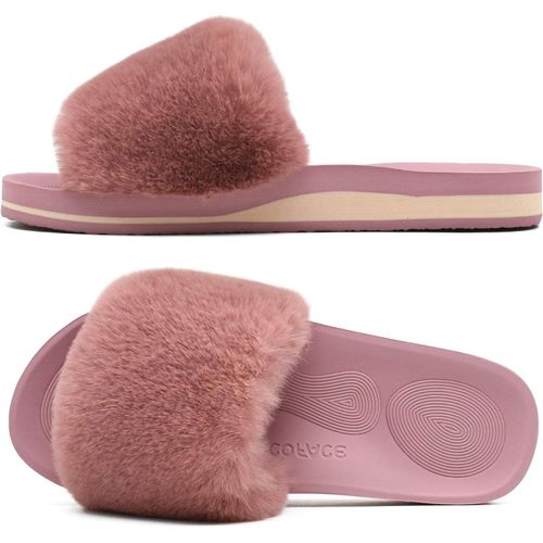 Kalanka-Chaussons Femme Fourrure Pantoufles Peluche Claquette Femme Pantoufles Maison Sandal Bout Ouvert -Orthopédique-Antidérapant-Lavable