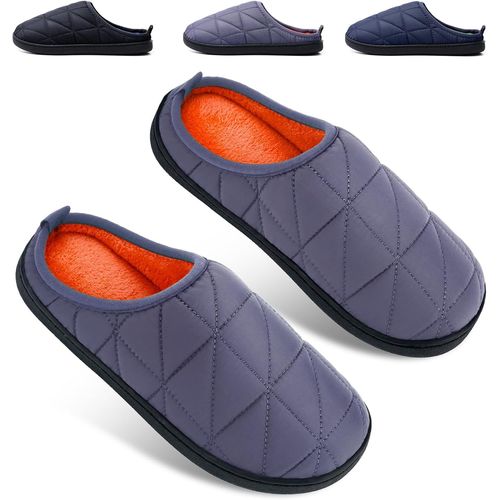 Kalanka-Chaussons Homme Pantoufles Hiver Chaussures Chaudes Femme Chaussons À Mémoire De Forme, Laine En Peluche Doublée Bicolore Antidérapante