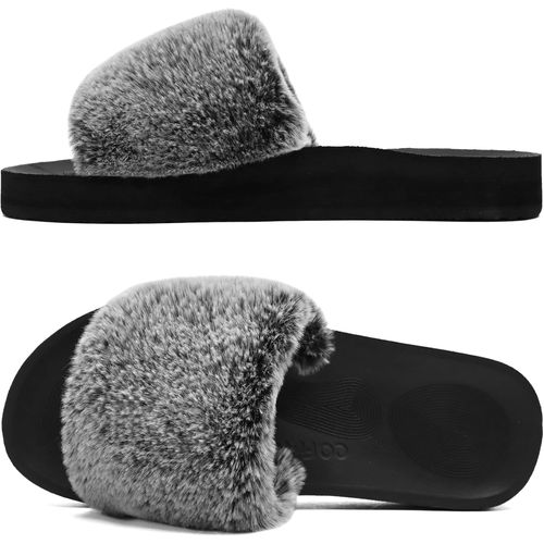 Kalanka-Chaussons Femme Fourrure Pantoufles Peluche Claquette Femme Pantoufles Maison Sandal Bout Ouvert -Orthopédique-Antidérapant-Lavable