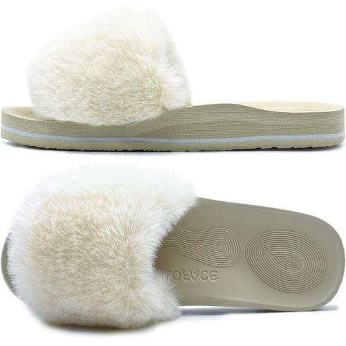 Kalanka-Chaussons Femme Fourrure Pantoufles Peluche Claquette Femme Pantoufles Maison Sandal Bout Ouvert -Orthopédique-Antidérapant-Lavable