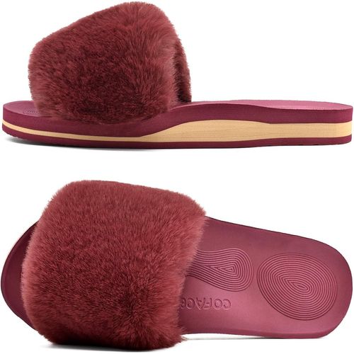 Kalanka-Chaussons Femme Fourrure Pantoufles Peluche Claquette Femme Pantoufles Maison Sandal Bout Ouvert -Orthopédique-Antidérapant-Lavable