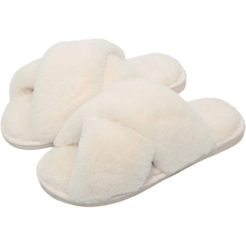 Kalanka-Pantoufle Femme Chausson Peluche Chaud Slippers Claquette Fourrure Sandal Bout Ouvert Accueil Chaussures
