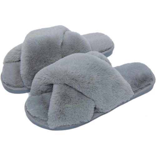 Kalanka-Pantoufle Femme Chausson Peluche Chaud Slippers Claquette Fourrure Sandal Bout Ouvert Accueil Chaussures