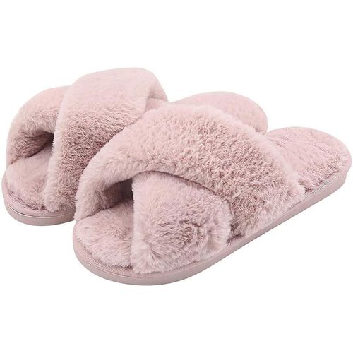 Kalanka-Pantoufle Femme Chausson Peluche Chaud Slippers Claquette Fourrure Sandal Bout Ouvert Accueil Chaussures