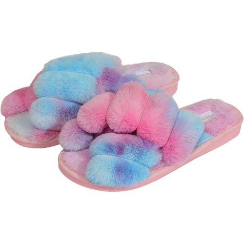 Kalanka-Pantoufle Femme Chausson Peluche Chaud Slippers Claquette Fourrure Sandal Bout Ouvert Accueil Chaussures
