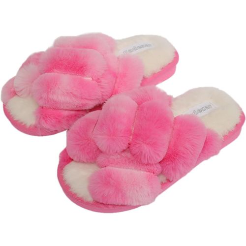 Kalanka-Pantoufle Femme Chausson Peluche Chaud Slippers Claquette Fourrure Sandal Bout Ouvert Accueil Chaussures